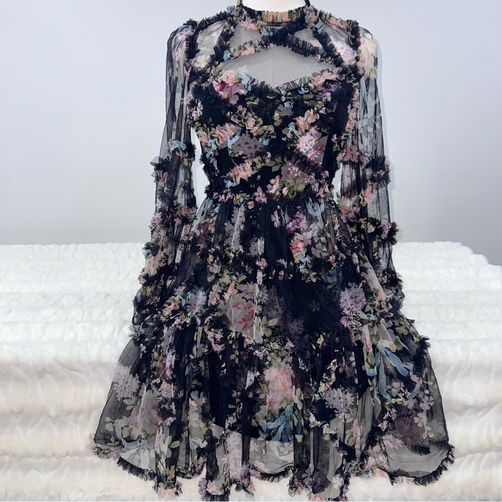 Needle & Thread Floral Ruffle Diamon Dress Mini - Picture 4 of 10